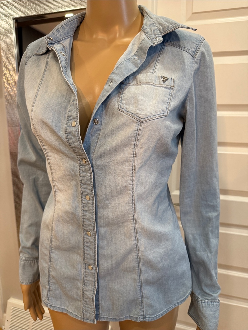 Guess Light Blue Denim Button-Down Shirt